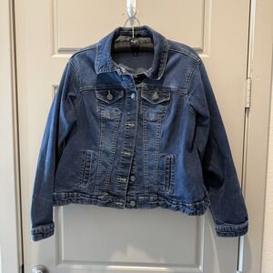 New Look Denim Jacket Womens 1X Blue Stretch Trucker Jean Jacket